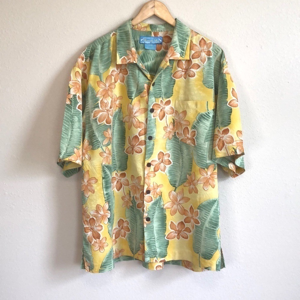 BERMUDA‎ BAY Mens Tropical Print Short Sleeve Silk Button Up Shirt XLarge